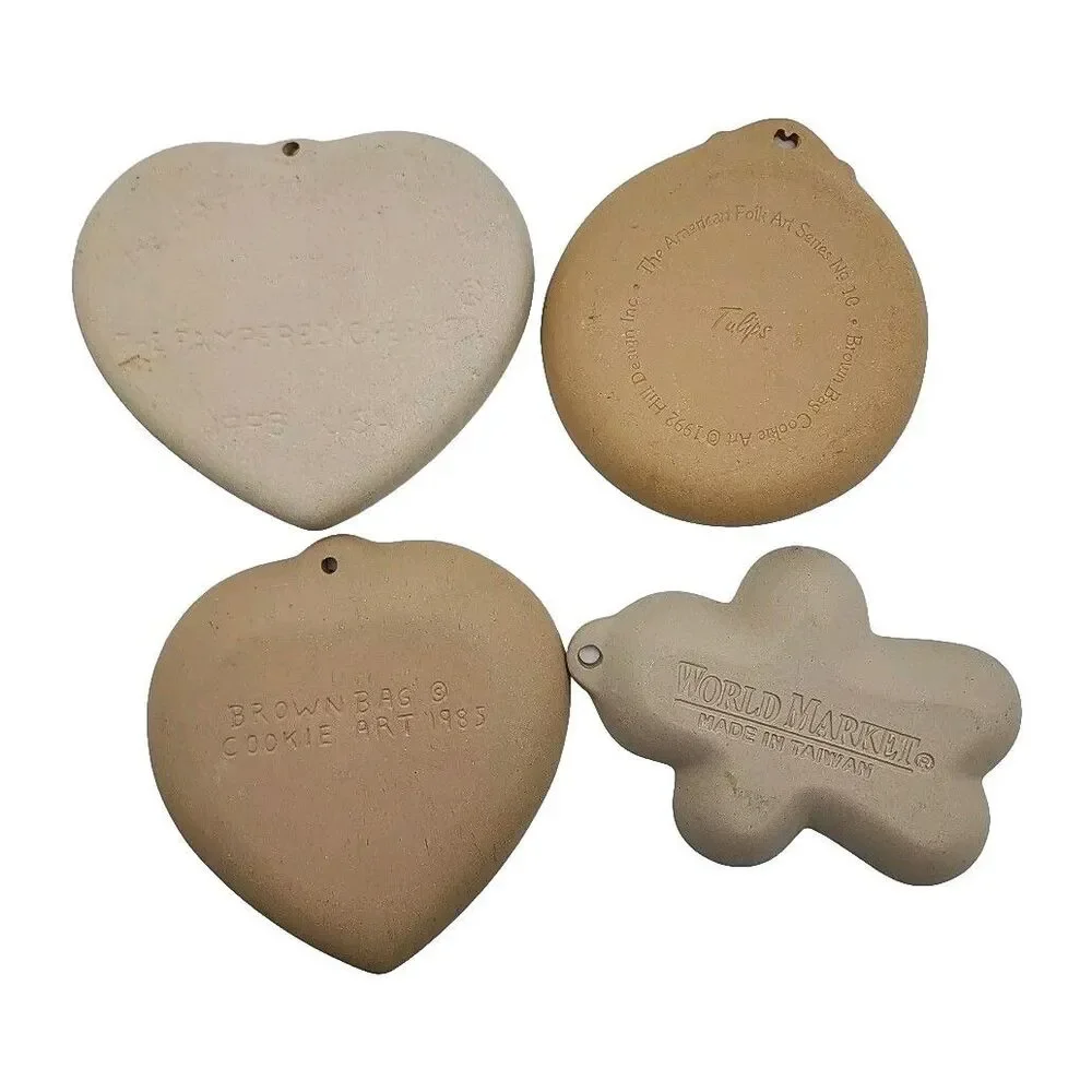 Stoneware Cookie Molds Lot 4:  Brown Bag, Pampered Chef, World Market